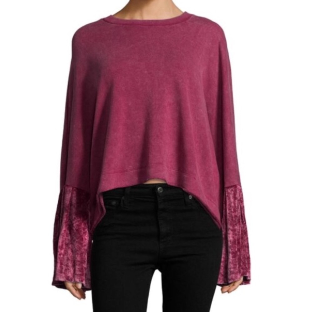 Free People Crushed Velvet Bell Sleeve Sweatshirt